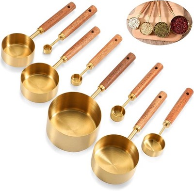 8 Pcs Gold Measuring Cups and Spoons Set, Bla Stainl Steel