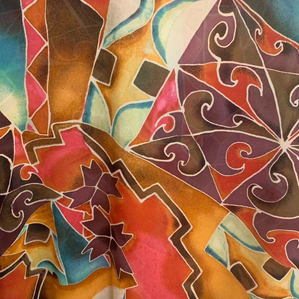 Blusa Top Chicos Mujer Abstracta Cuello en V Suroeste Azteca Seda L Arte para Usar Boho Foto 2 de 4