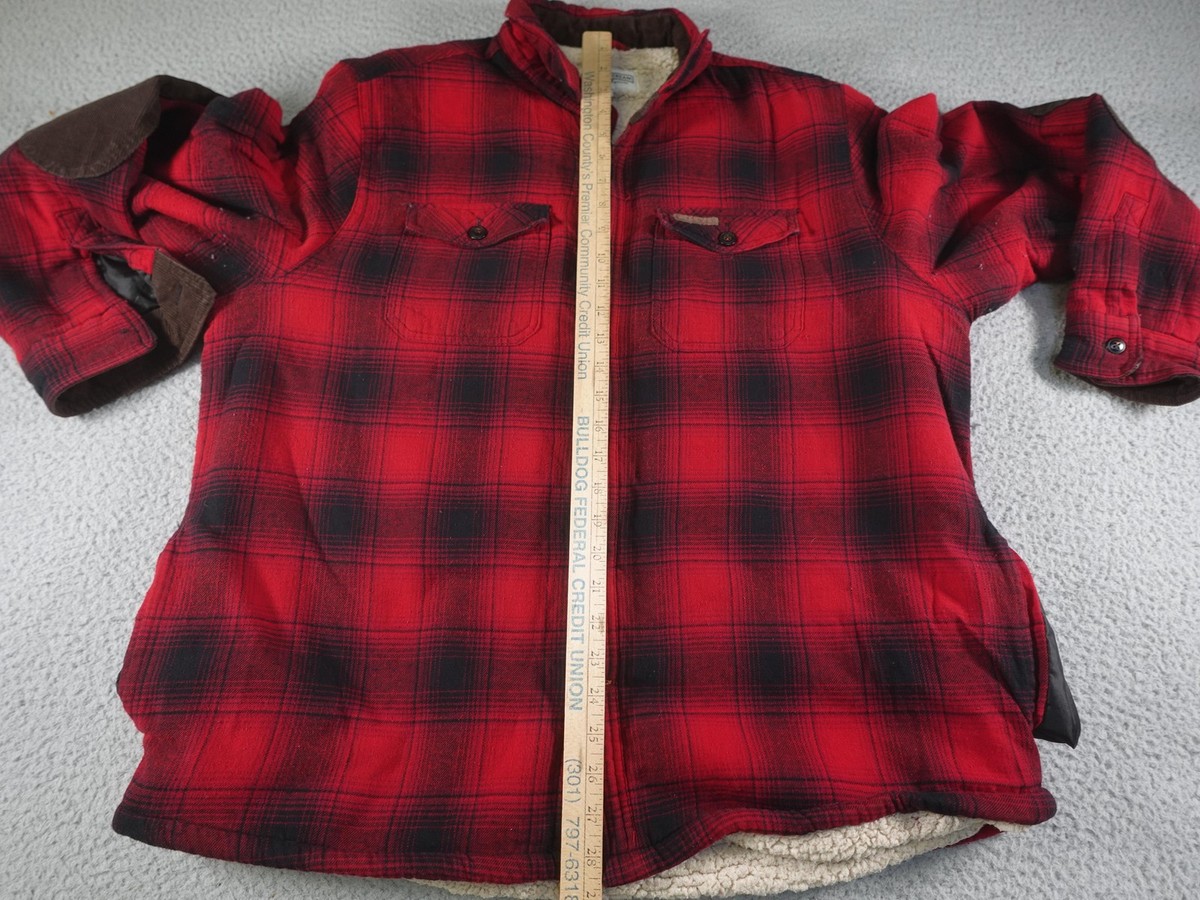Field & Stream Jacket Mens XL Red Plaid Sherpa Lined Flannel Thick