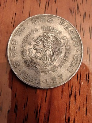 1960 Mexico 10 Pesos Silver Coin -150th Anniversary - Hidalgo & Madero .900 Fine