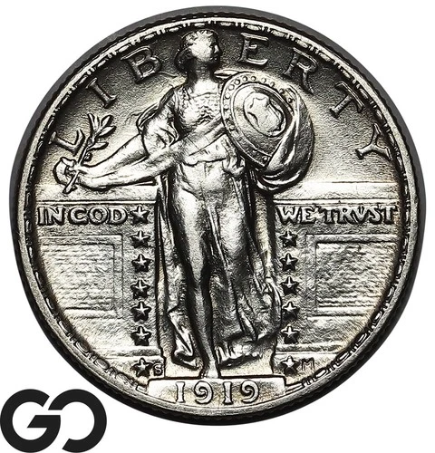 1919-S Standing Liberty Quarter, Hard To Find This Nice Choice AU++/Unc Key Date