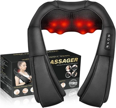Electric Shiatsu Back Neck Shoulder Massager with Heat Kneading Body Car Home