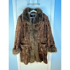 VTG Y2K Mixit Faux Fur Velvet Velour Penny Lane Coat XL Brown Shaggy Boho 