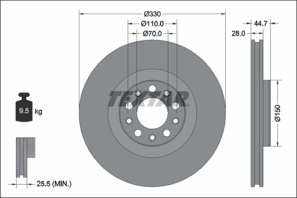 2X Textar Bremsscheibe Pro+ 92337905 FüR Alfa Giulia Stelvio 952ABA25B 952ACA25-image