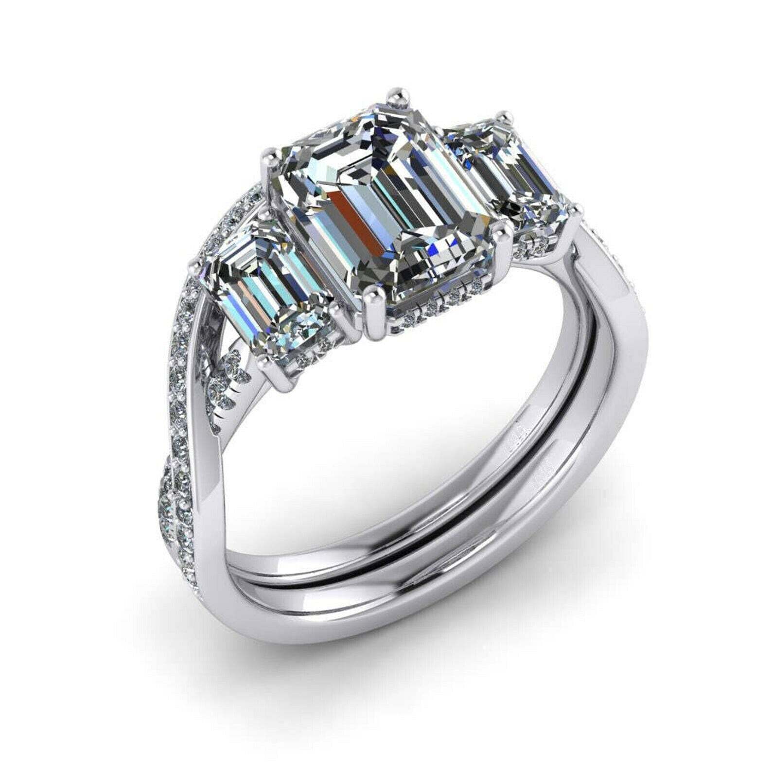 5ct Simulated Diamond Engagement Ring Bridal Set Trilogy 14k White Gold Plated