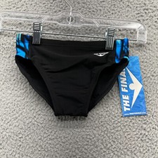 The Finals Swimwear Boys 24 Black Blue Solid Drawstring Racer New