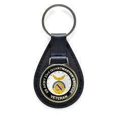 US Army 23rd Quartermaster Brigade Veteran Black Leather Keychain Silver Keyring