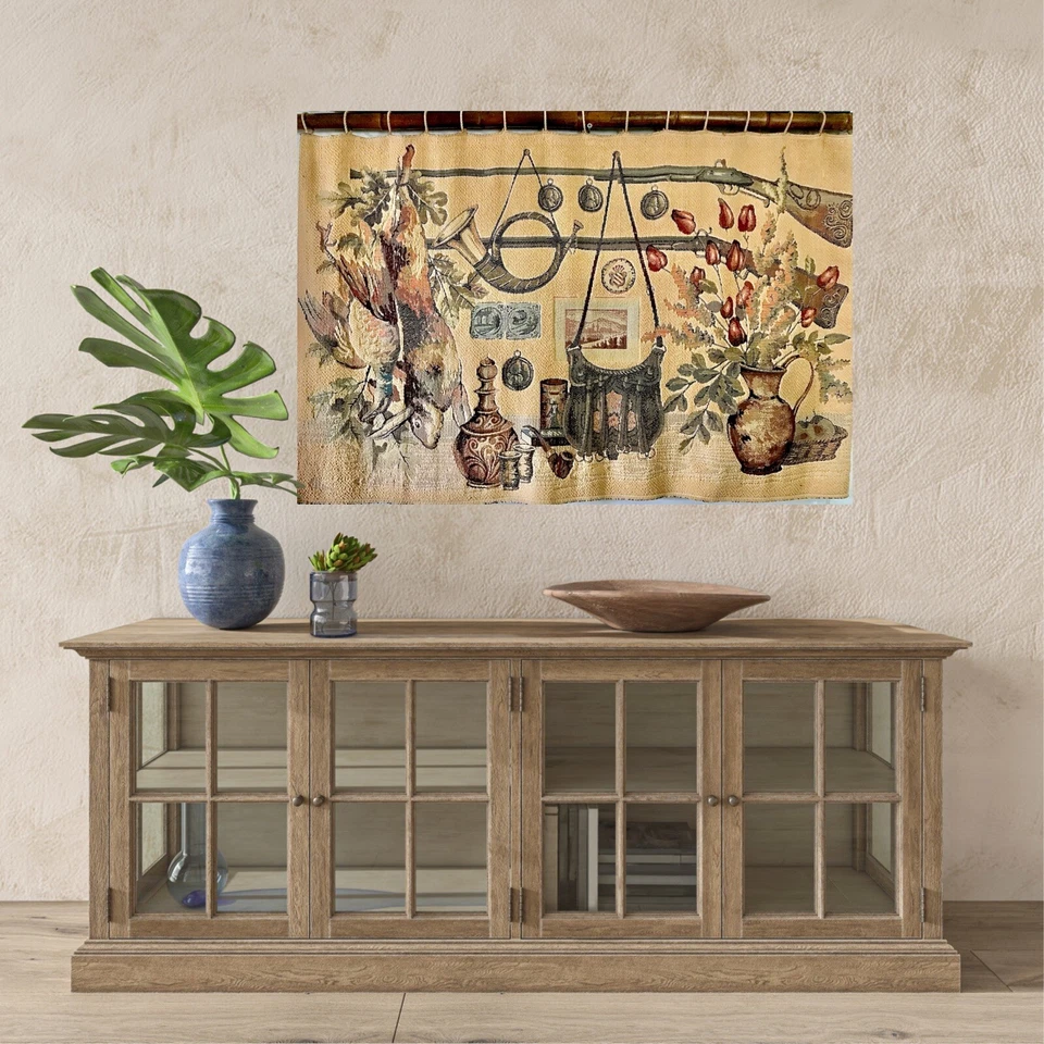 老式意大利壁挂毯。 兔子和鹧鸪狩猎风景。 42英寸 — 第 2/4 张图片