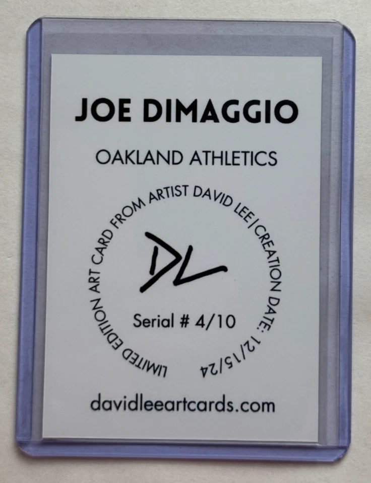 Tarjeta coleccionable Joe DiMaggio edición limitada firmada por artista "Oakland Athletics" 4/10 Foto 2 de 2