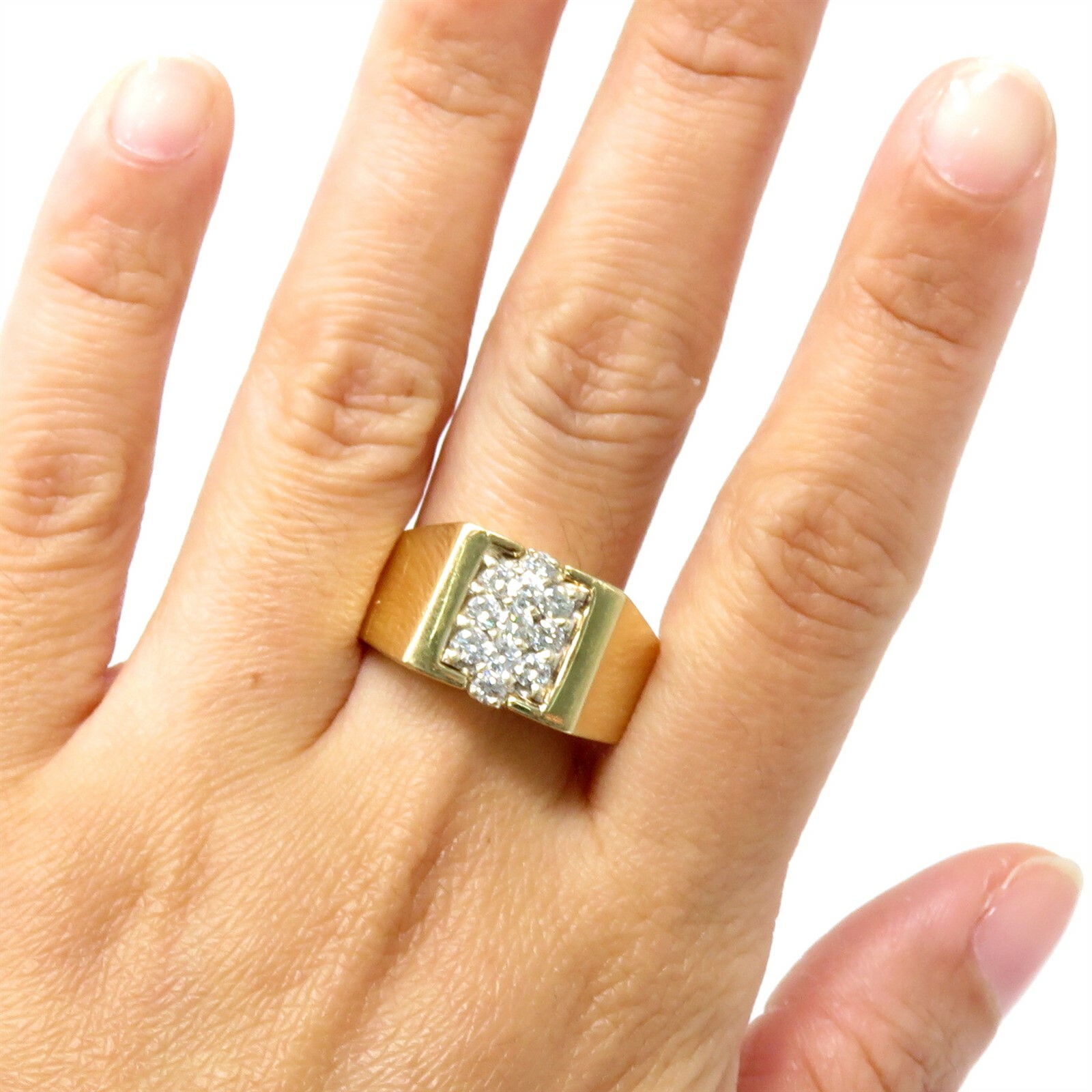 NYJEWEL 14k Yellow Gold 11 Diamonds Signet Ring - image 7