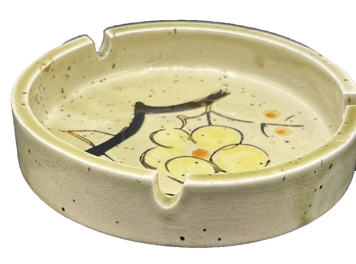 Vintage Mid-Century Modern Ceramic Japan Pottery Ashtray Speckled Glaze Flowers