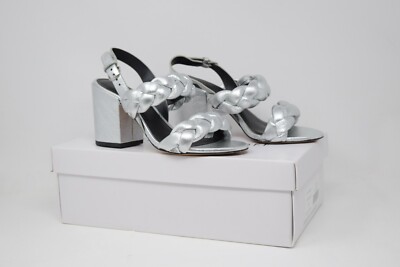 Rebecca Minkoff Candance Silver Leather Heels Shoes P1914628L Sz
