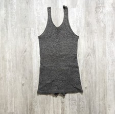 Antique 1920s Mens Stretchy Cotton Bathing Suit Button Shoulder Heather Charcoal