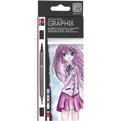 Marabu Aqua Pen Graphix Marker Set Watercolour Drawing 6 Pack - MA KE MANGA