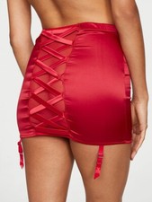 New Victoria secret Satin Bo Lace Up Bk skirt With Garters Attached Red Medium