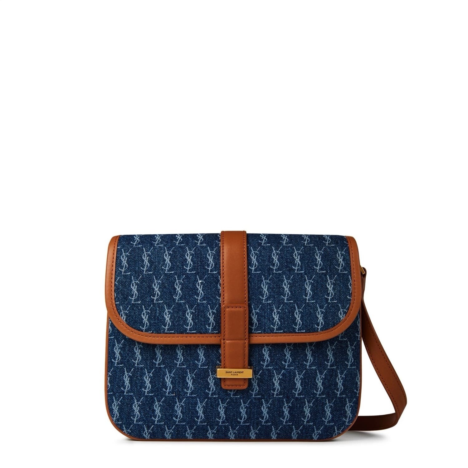 Borsa a tracolla YSL Saint Laurent Monogram in denim pelle marrone borse a tracolla
