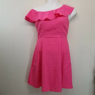 Asos Hot Pink Dress Off Shoulder Linen 