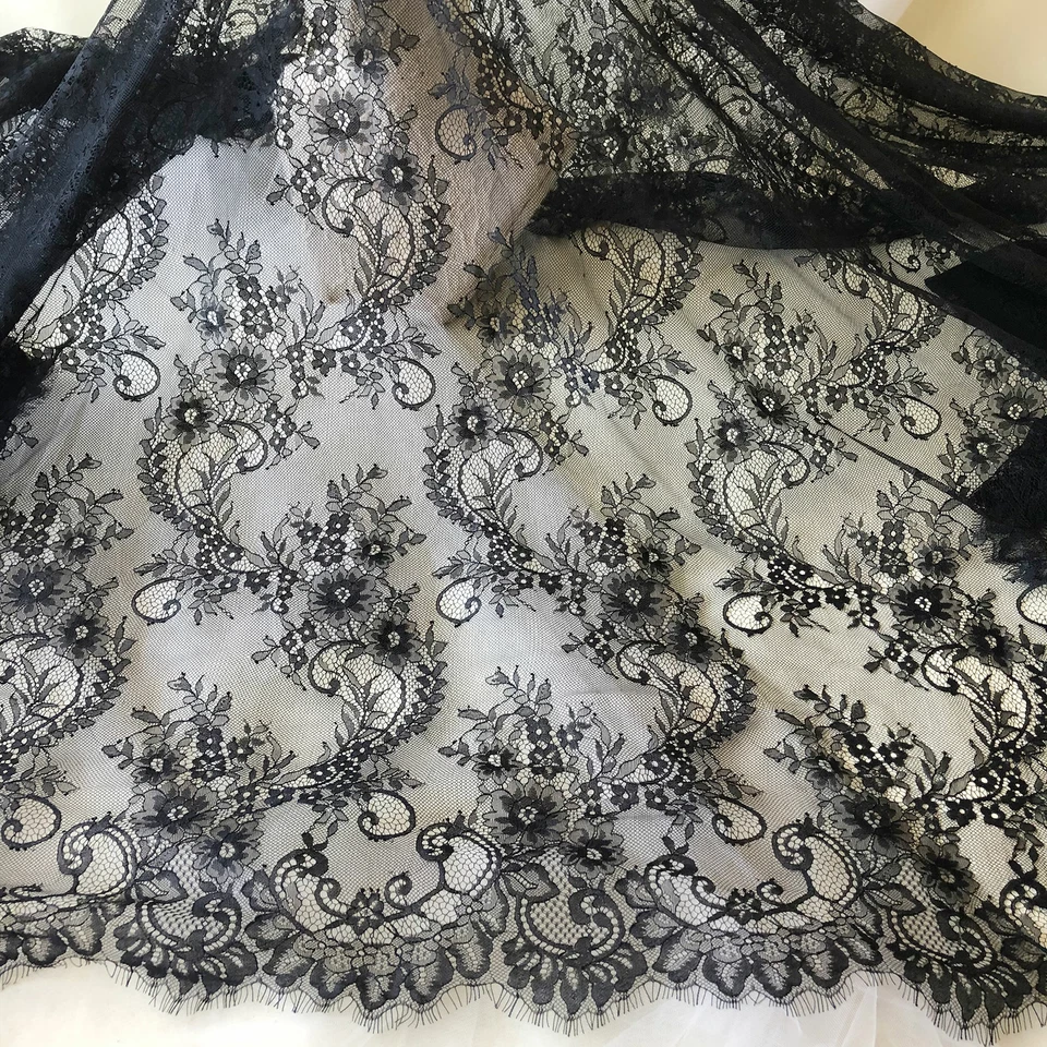 3 Meters Chantilly Flower Lace Fabric French Lace  Eyelash Tulle for Costumes - Image 2 of 4