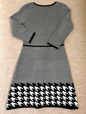 Nine West Women's Size Small Black White Houndstooth Plaid A Line Sweater  Dress | eBay