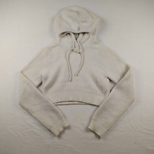 Zara Sweater Womens Small White Hooded Pullover Hoodie Cropped