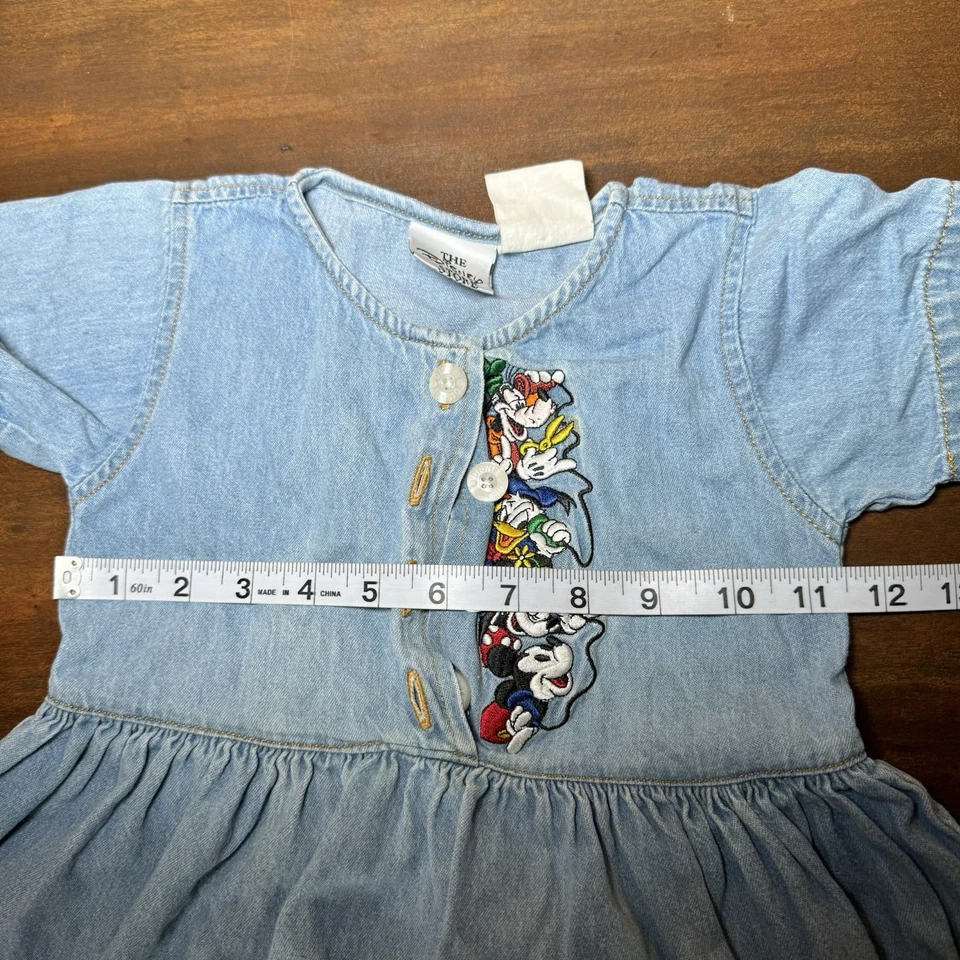 Vintage Mickey & Co Denim Jumper Dress Embroidered Sleeveless No Size Toddler - Image 3 of 4