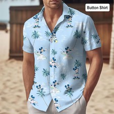 Disney Mickey Mouse Surfing Button Hawaiian Shirt