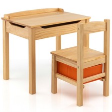 Kids Table and Chair Set Flip Top Toddler Study Desk Wooden Activity Table Set