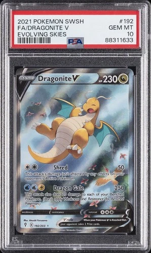 2021 POKEMON SWORD & SHIELD EVOLVING SKIES #192 FULL ART/DRAGONITE V PSA 10
