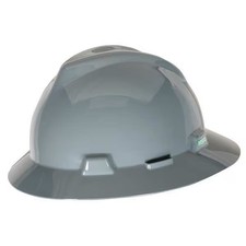 V-Gard Slotted Full Brim Hard Hat, Staz-On Suspension, Type I, Class E, Gray