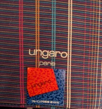 Ungaro Vintage Handkerchief Pocket Square Cotton 18" Plum/Turquoise/Multi Stripe
