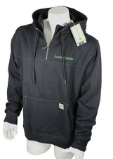New JOHN DEERE Men Large Black/Green Stitched Logo Heavyweight Hoodie Sweatshirt