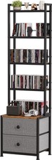 CD Storage Rack W/ Drawer 5-Tier DVD Organizer Shelf w/Adjustable Book Stoppers