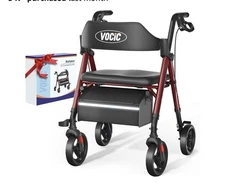 VOCIC Foldable Rollator Walker for Seniors with Padded Seat Backrest 8" Wheels