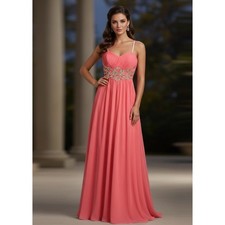 Jodi Kristopher Coral Pink Rhinestone Sz 1 Embellished Prom Formal Gown Dress