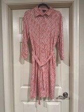 Talbots Shirt Dress Womens Size Large White/Orange Print Belted Collared