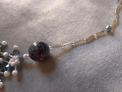 Collana Con Pietre Dure Lapislazzuli Semi Lunga In Cristallo Pattern A Fiori - Bild 7 von 11