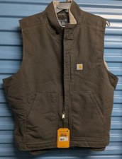 Carhartt Men  s Full Zip Washed Duck Sherpa Vest Sz 2XL Brown 0V4277-M New W Tags