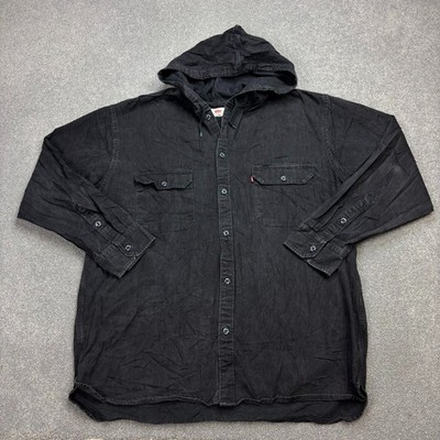 Levis Jacket Adult X Large Black Denim Western Red Tab Rodeo Hood Shacket Mens