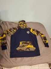 True Religion Camo Hoodie Mens Large Kangaroo Navy Blue Yellow Camo