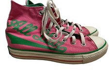 Converse Chuck Taylor All Star High Top Pink Green Script Logo Womens 7 Mens 5