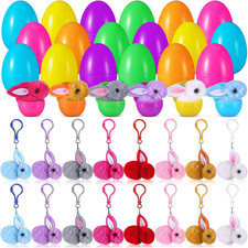 24 Pack Prefilled Easter Eggs with Bunny Plush Toy Mini Stuffed Animal Keychains