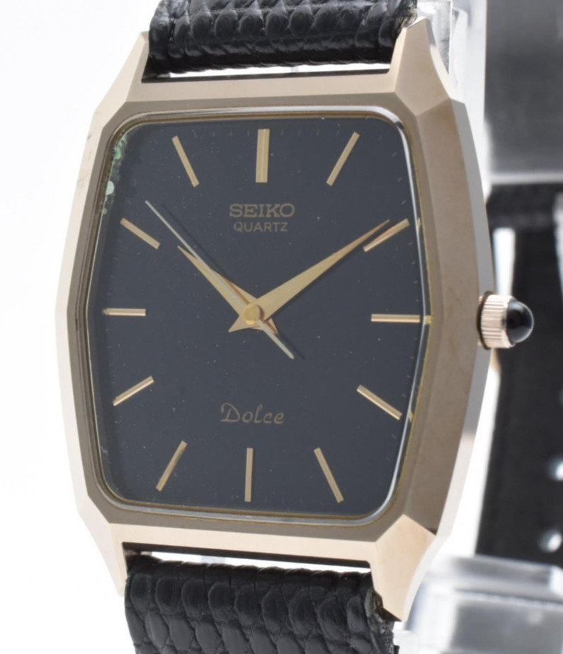▶️SEIKO Dolce 6030-5480 Quartz Vintage Gold Tone Black Dial Men's Watch Japan