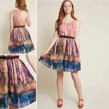 Modcloth Certifiably Sweet Fit Flare Forest Painting Landscape Art Dress 1X Plus