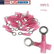 50pcs Heat Shrink 1/4" Ring Terminals Wire Crimp Connectors 22-16 AWG Waterproof