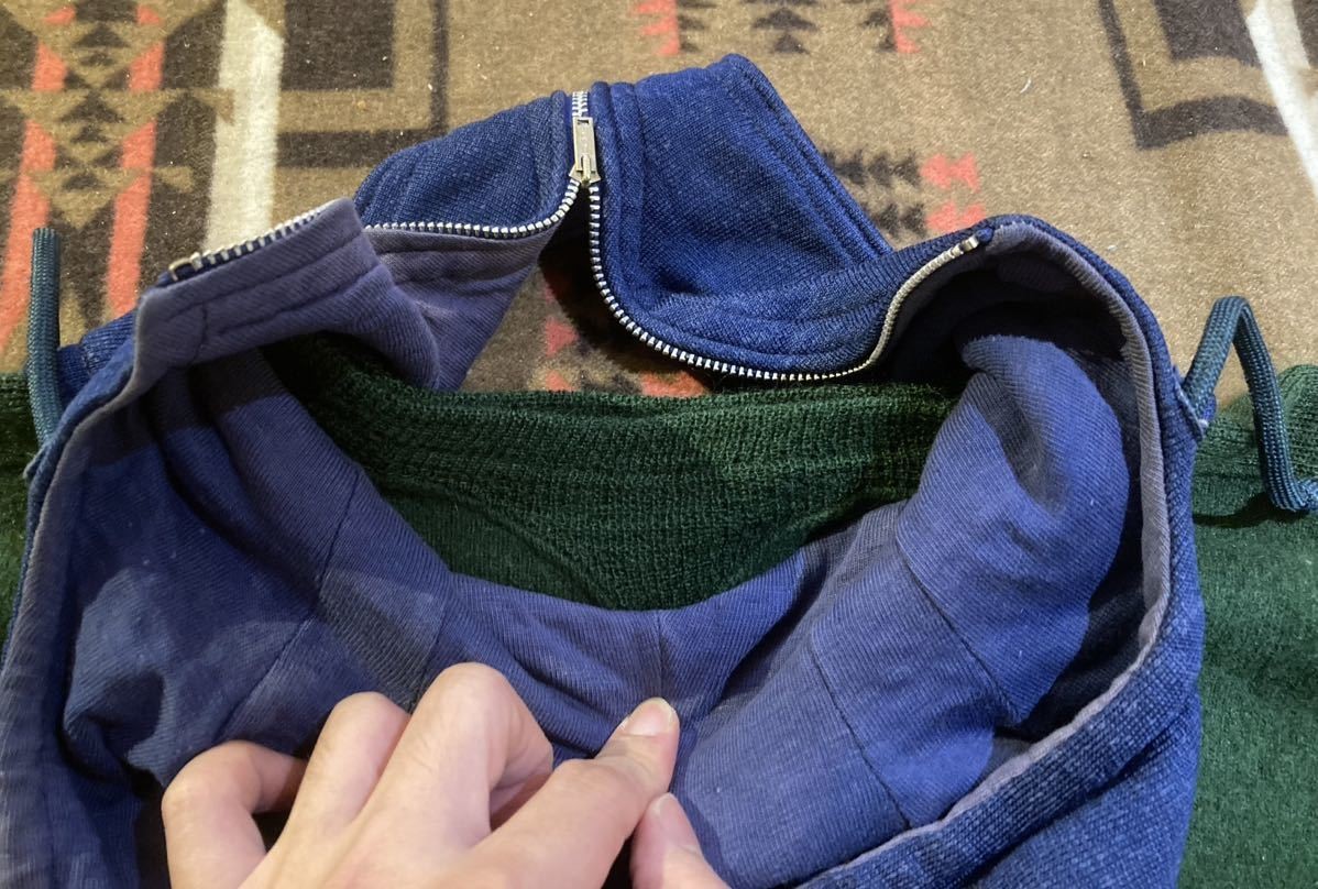 Antique 1920s 1930s Wool Sweatshirt Double V Rare Hooded Pullover Green Japan JP image 8
