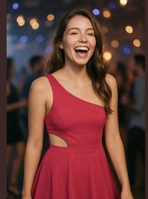 Navens One Shoulder Women’s Med - Hot Pink Cutout Party Dress