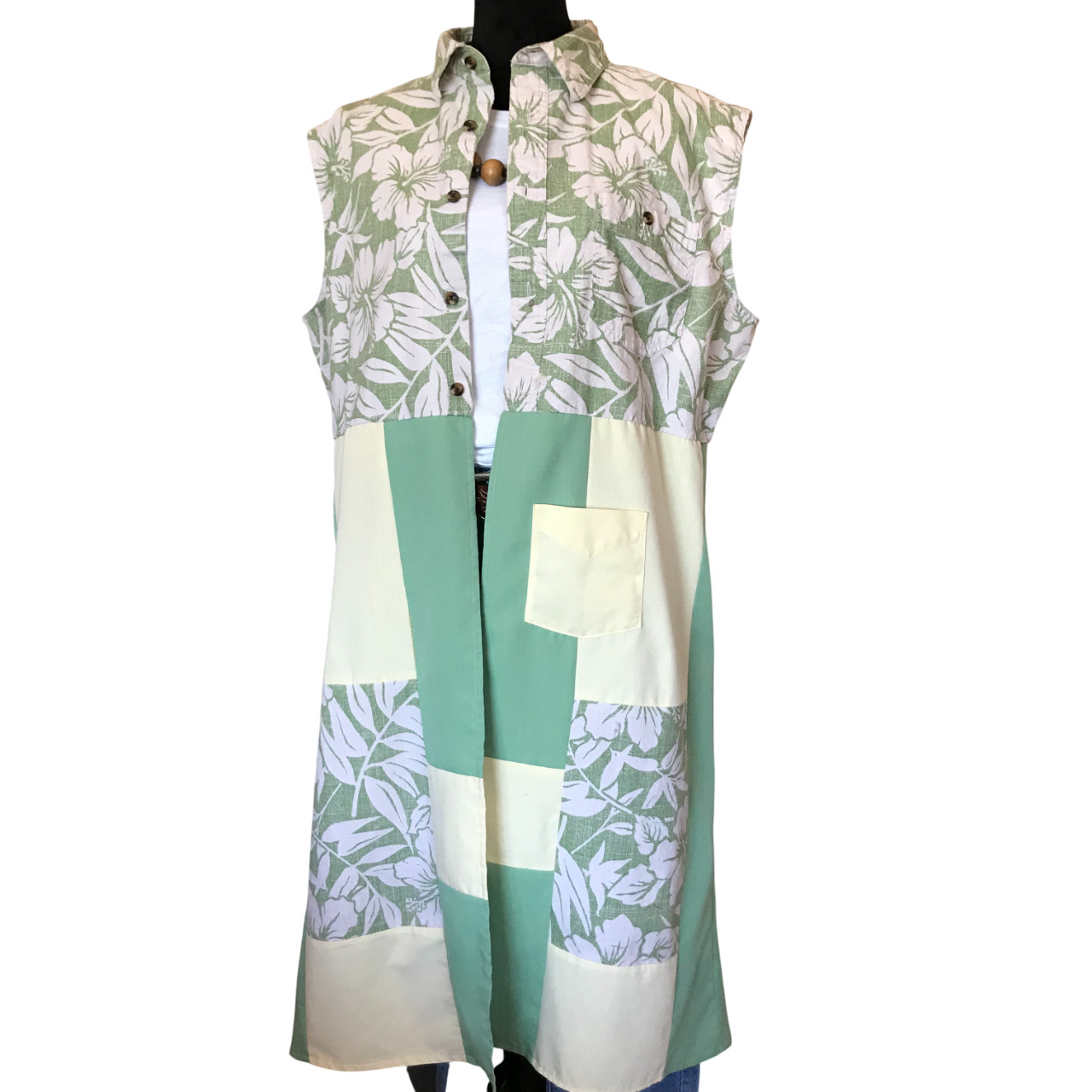 Upcycled Patchwork Boho Duster, Tropical Print La… - image 1