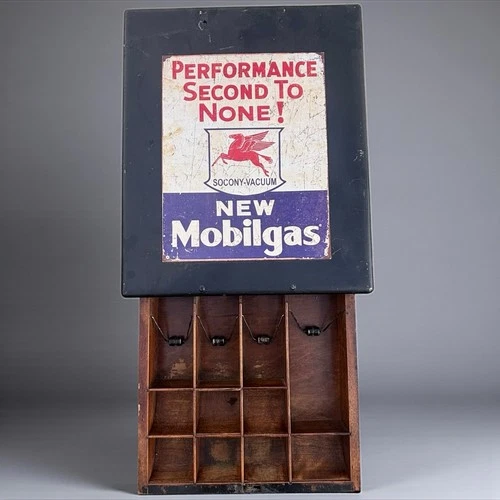 Vintage Gas Service Station Cash Drawer Register Mobil Oil Horse Sign Advertise