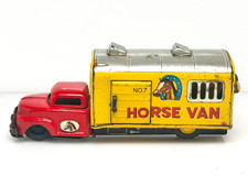 Vintage Tin Litho Horse Van Friction Toy Truck from Stone, Japan for Restoration