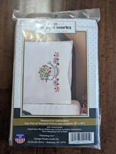 DESIGN WORK 232167 Stamped Standard Pillowcases w/WATERING CAN x Hand Embr, NEW